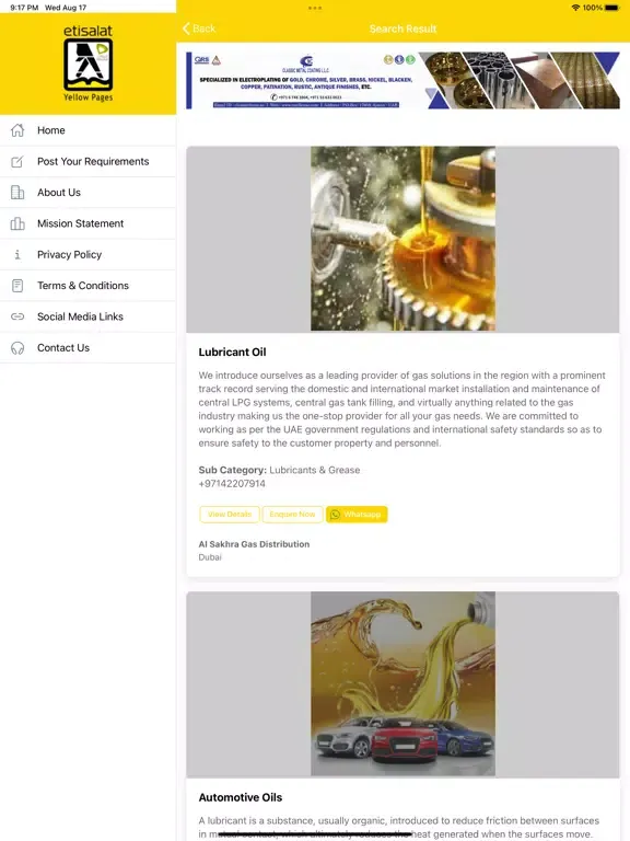Tangkapan skrin UAE YellowPages iPad 