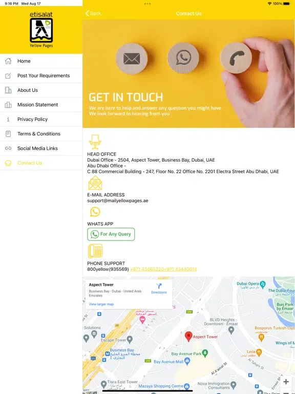Tangkapan skrin UAE YellowPages iPad 
