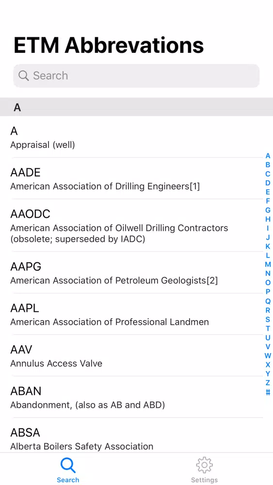 ETM Oilfield Abbreviations Ekran Görüntüleri
