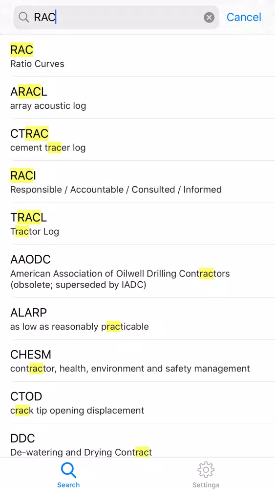 ETM Oilfield Abbreviations Ekran Görüntüleri