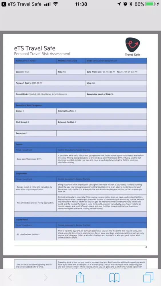 eTS Travel Safe Screenshots