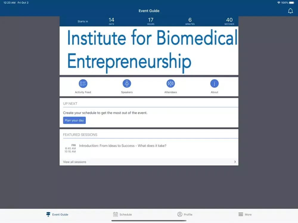 Capturas de tela do IBE Events iPad 