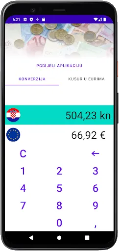Tangkapan layar Euro konverter