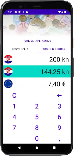 Tangkapan layar Euro konverter