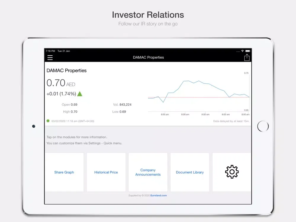Capturas de pantalla de DAMAC Investor Relations iPad 