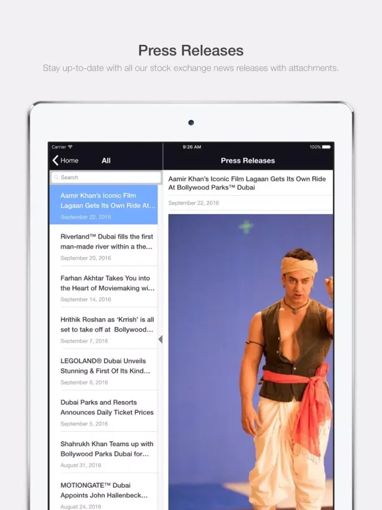 Tangkapan layar DXB Entertainments Investor Relations iPad 