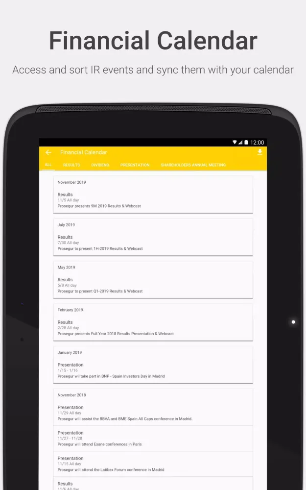Prosegur Investor Relations Screenshots
