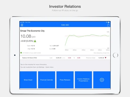 Tangkapan skrin KAEC Investor Relations iPad 