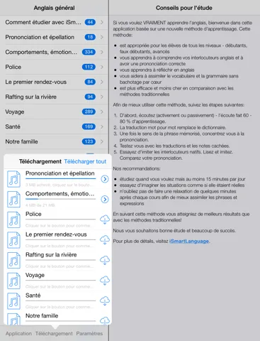 Tangkapan skrin Anglais général iPad 