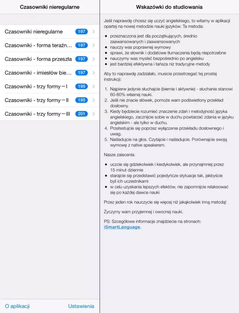 Ảnh chụp màn hình của Angielskie czasowniki nieregularne iPad 