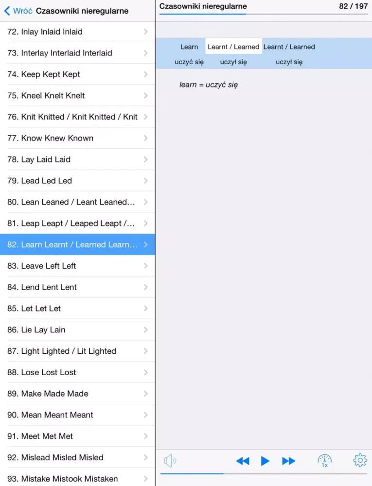 Ảnh chụp màn hình của Angielskie czasowniki nieregularne iPad 