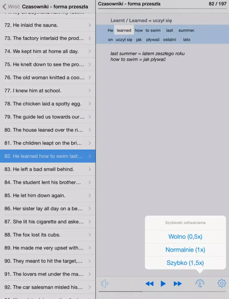 Ảnh chụp màn hình của Angielskie czasowniki nieregularne iPad 