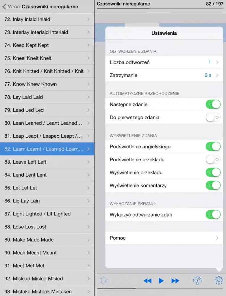 Ảnh chụp màn hình của Angielskie czasowniki nieregularne iPad 