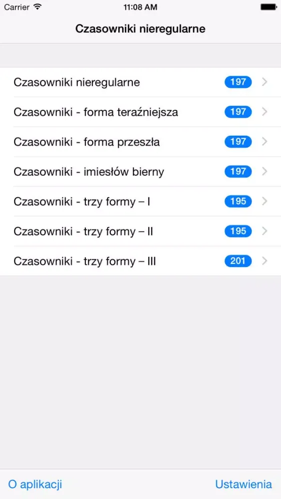 Ảnh chụp màn hình của Angielskie czasowniki nieregularne