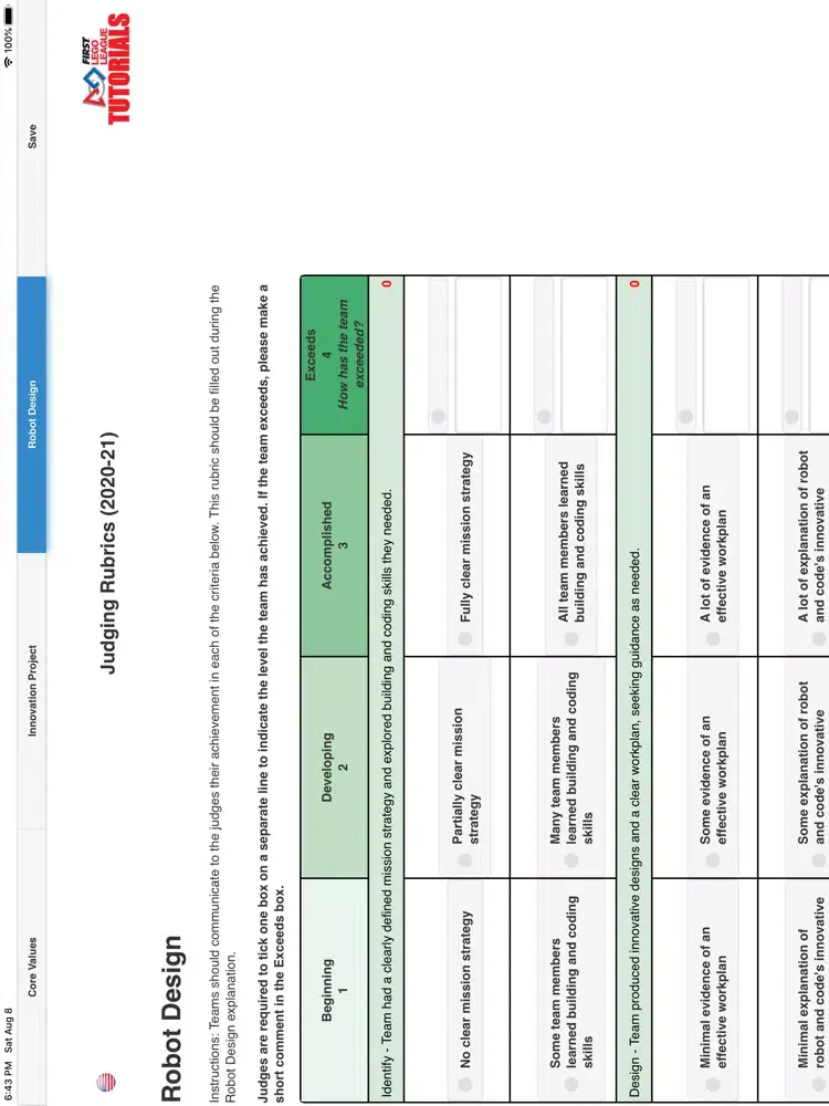 Tangkapan skrin FLL Rubrics iPad 