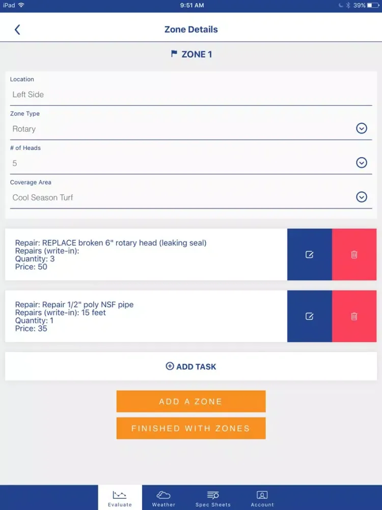 ภาพหน้าจอของ Evaluator Pro: Irrigation iPad 