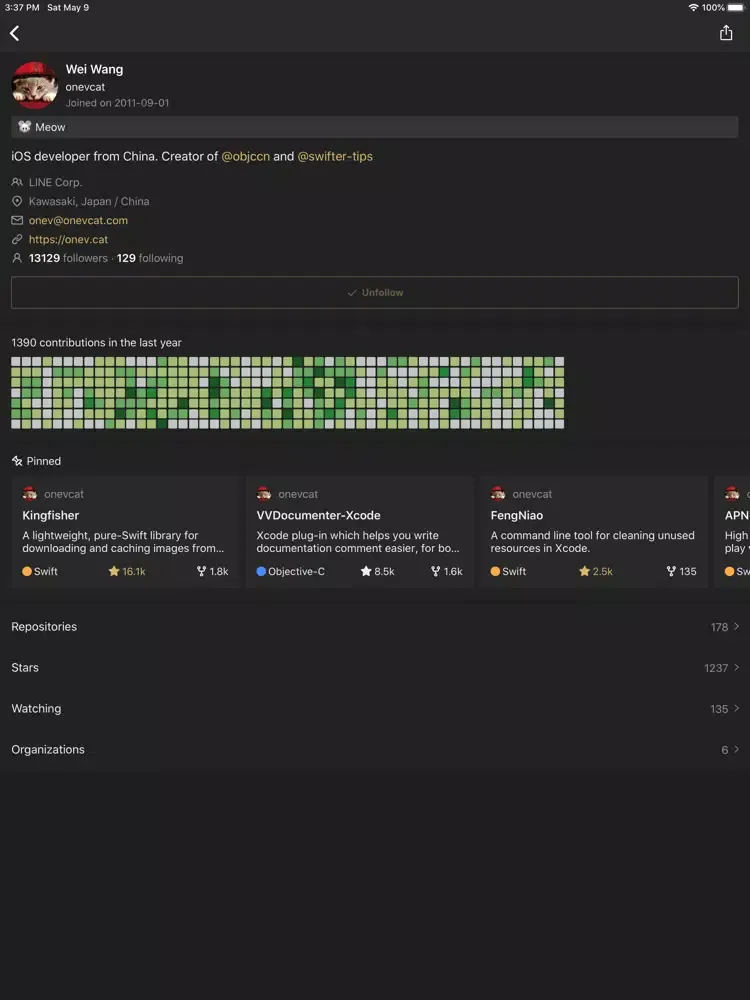 Capturas de tela do GeekHub Lite for GitHub iPad 