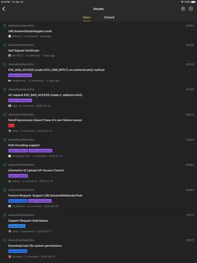 Capturas de tela do GeekHub Lite for GitHub iPad 