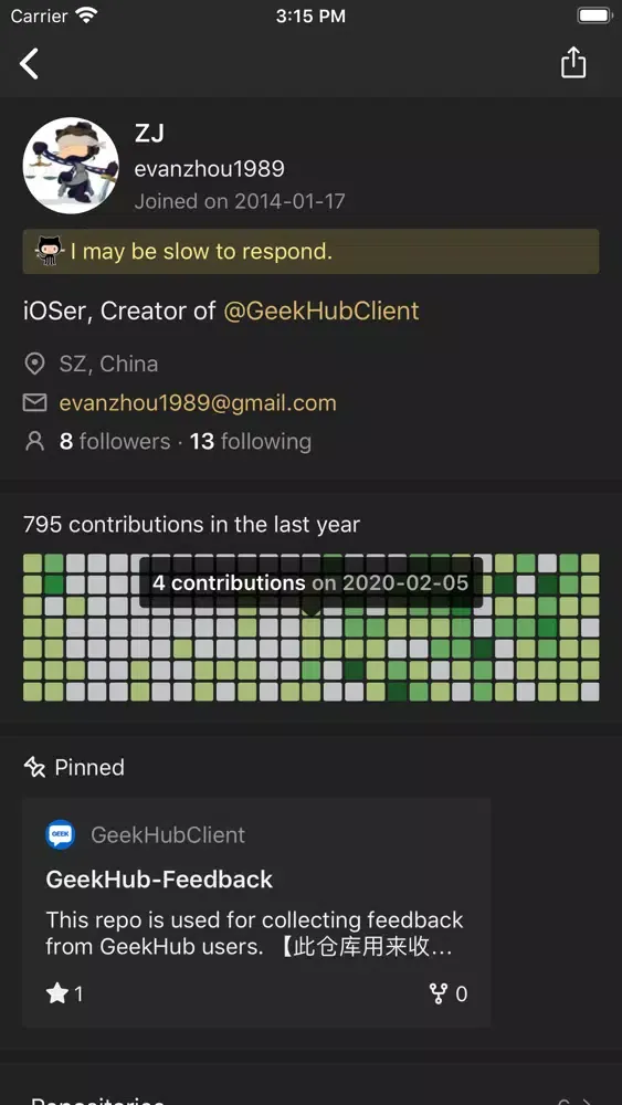 Capturas de tela do GeekHub Lite for GitHub