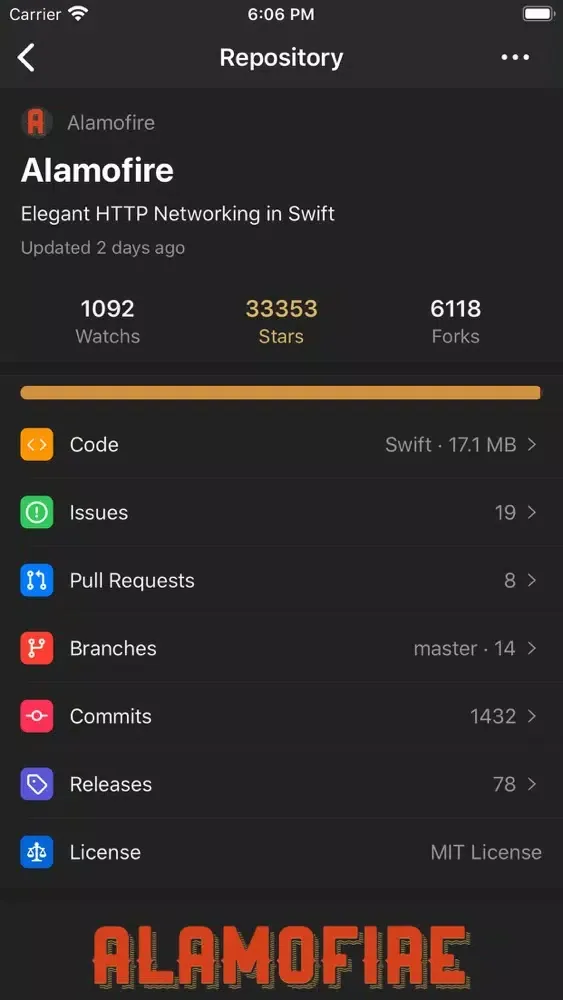 Capturas de tela do GeekHub Lite for GitHub
