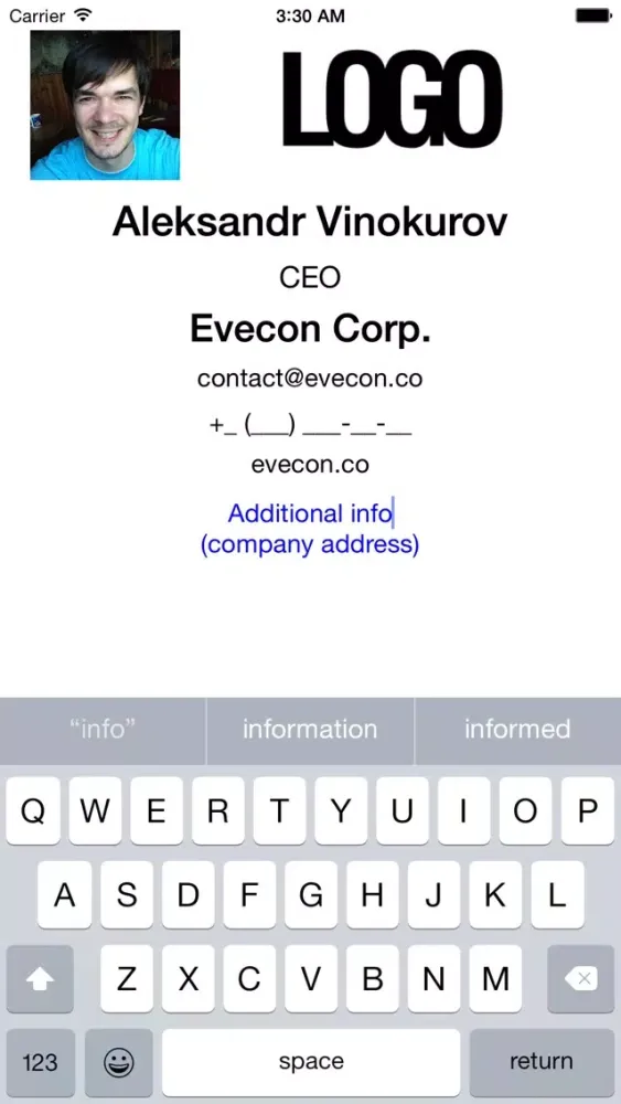 Captures d'écran de BizCardApp