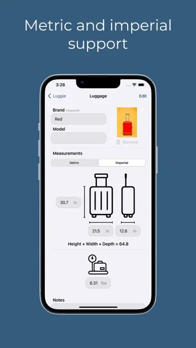 Capturas de pantalla de Luggie: Luggage size tracker