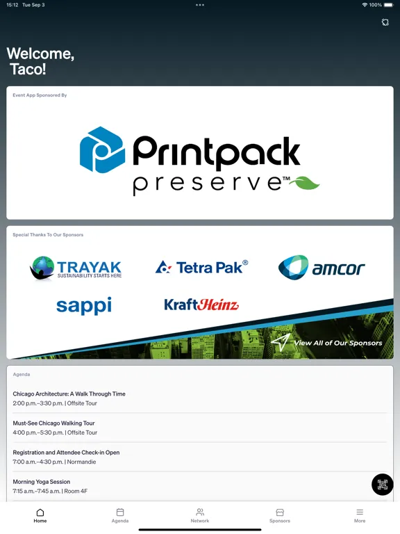 Tangkapan layar GreenBlue Events iPad 