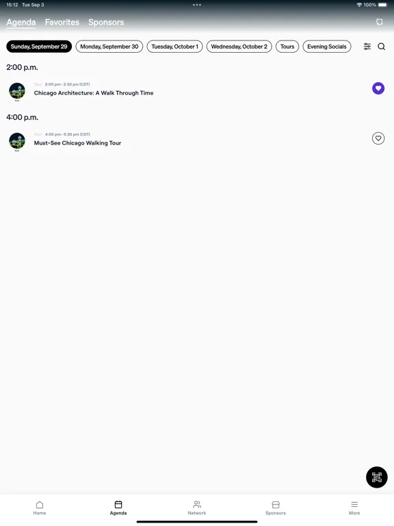 Tangkapan layar GreenBlue Events iPad 