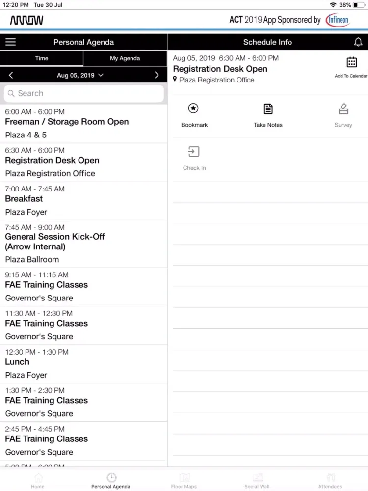 Tangkapan skrin Arrow Electronics Events iPad 