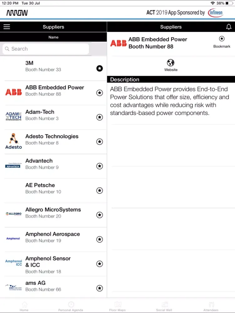 Tangkapan skrin Arrow Electronics Events iPad 