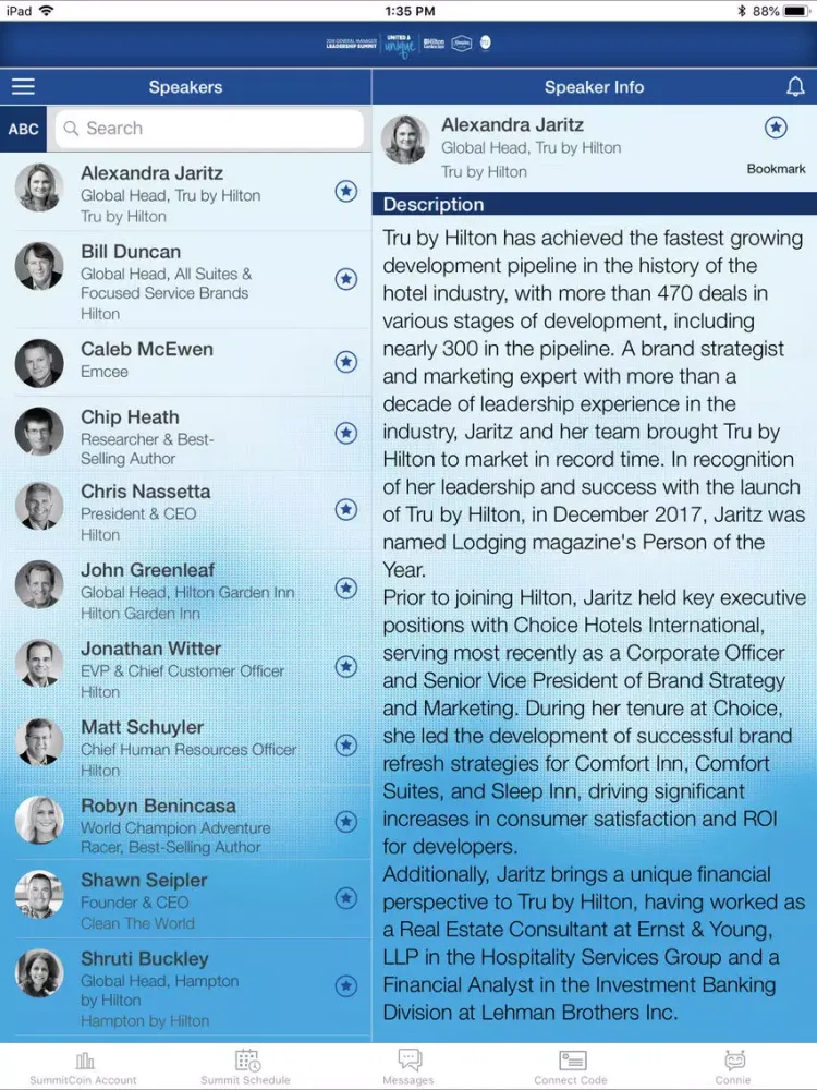 Capturas de tela do GMLS Summit iPad 
