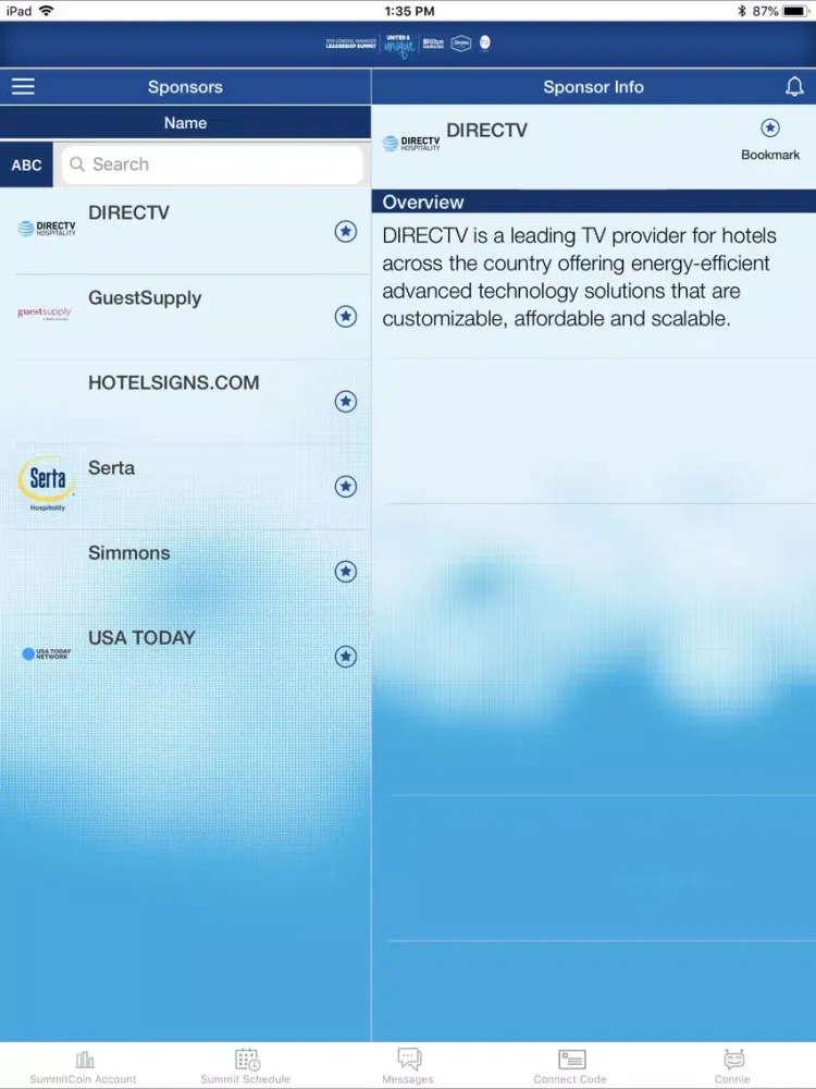 Capturas de tela do GMLS Summit iPad 