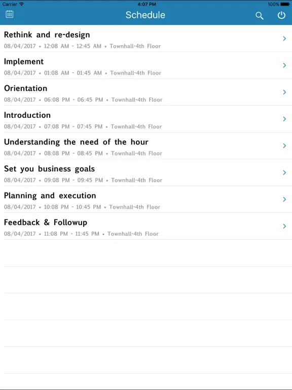 Capturas de tela do e2m Check-in iPad 