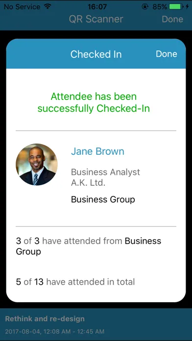 Capturas de tela do e2m Check-in