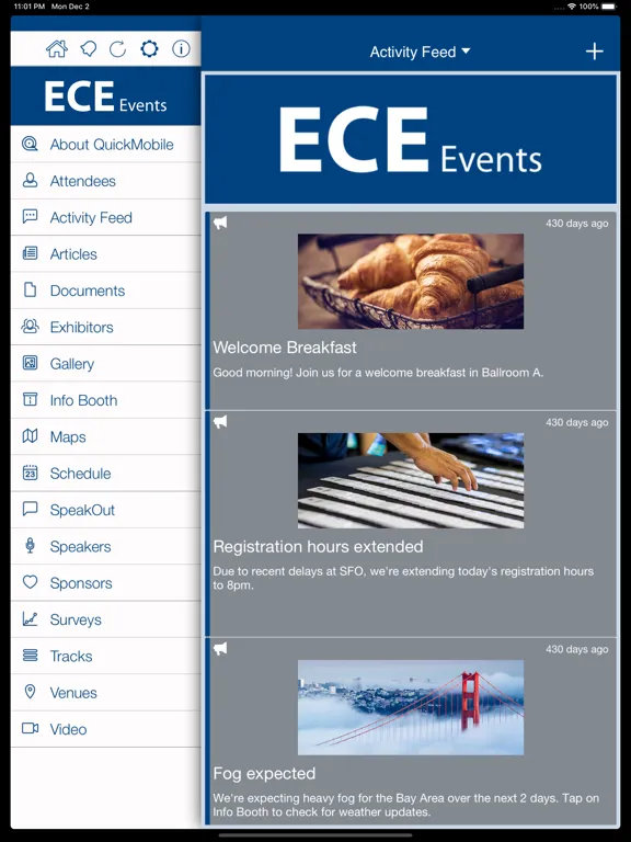 Ảnh chụp màn hình của ECE Events iPad 