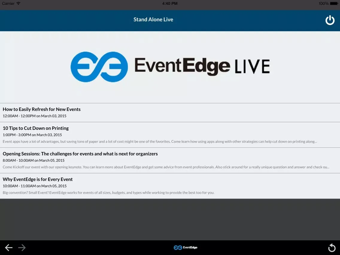 Скриншоты EventEdge LIVE iPad 