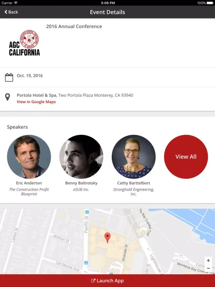 Tangkapan skrin AGC of California Events App iPad 
