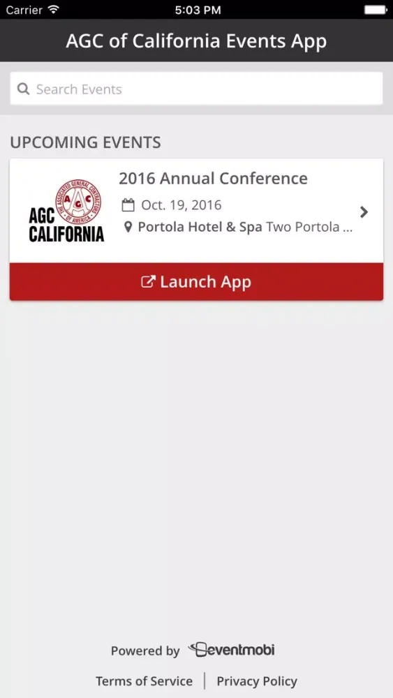 Tangkapan skrin AGC of California Events App