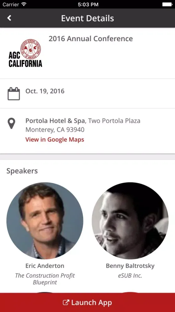 Tangkapan skrin AGC of California Events App