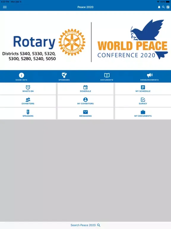 Tangkapan skrin Rotary World Peace Conference iPad 