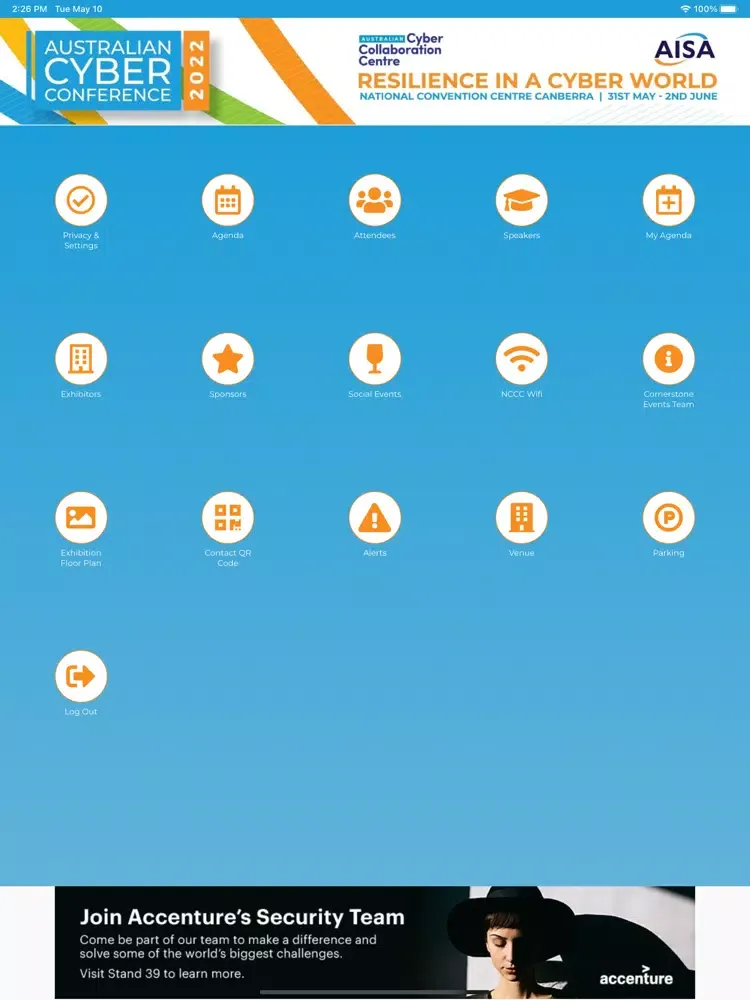 ภาพหน้าจอของ CyberCon Canberra iPad 