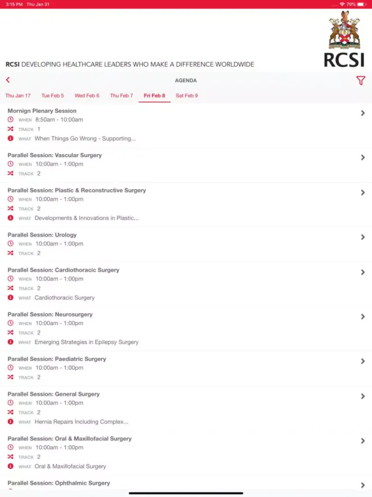 Captures d'écran de RCSI Events iPad 