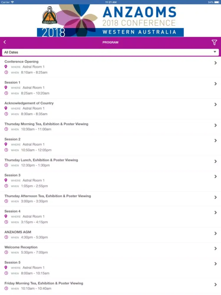 ANZAOMS 2018 Conference iPad  Screenshots