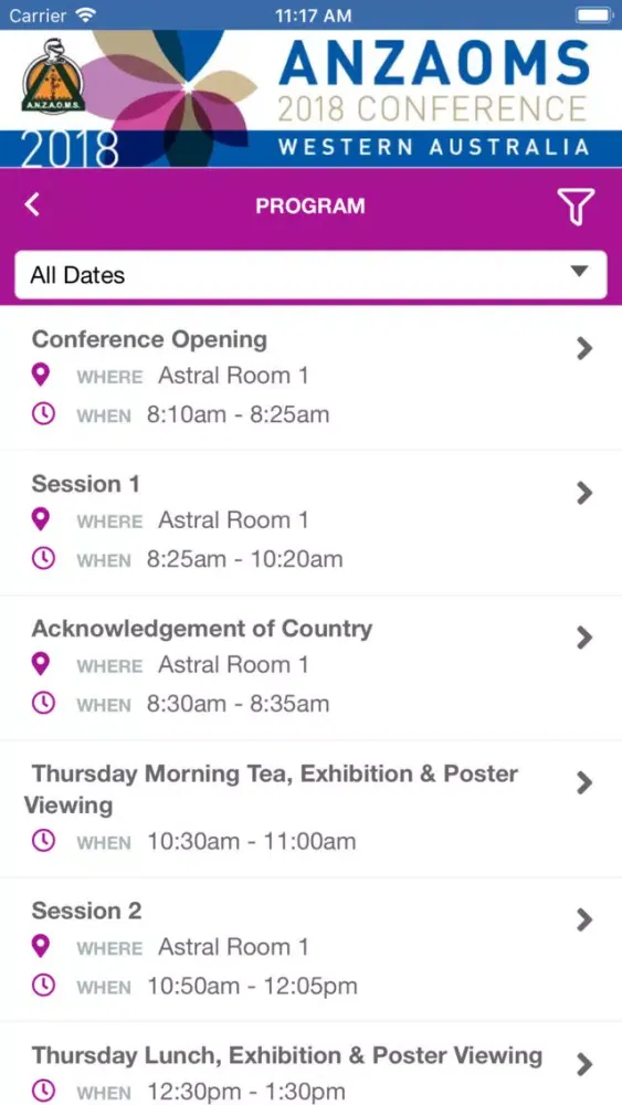 ANZAOMS 2018 Conference Screenshots