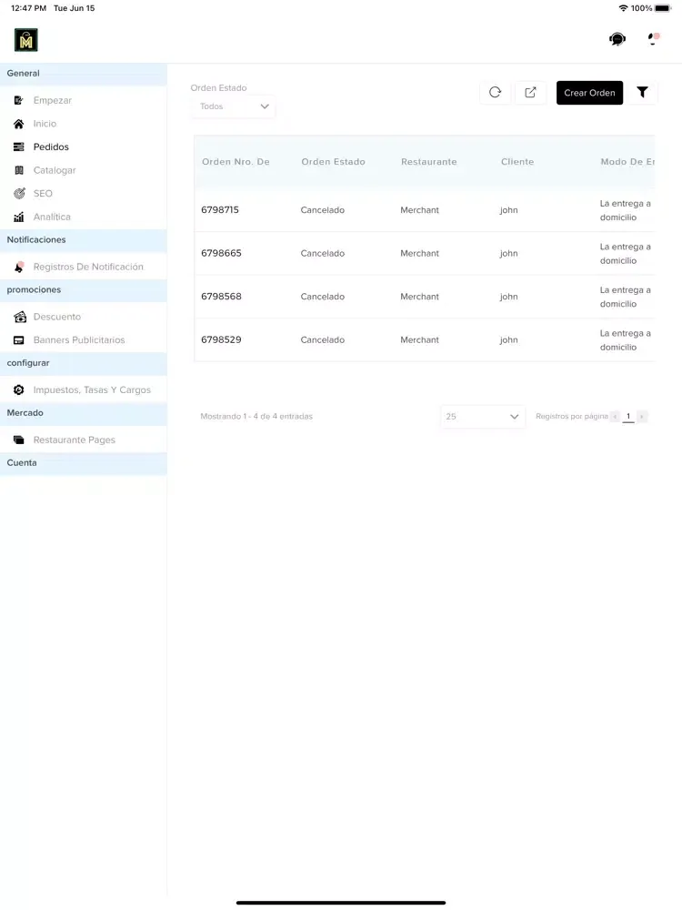 Ảnh chụp màn hình của Admin Events Mall iPad 
