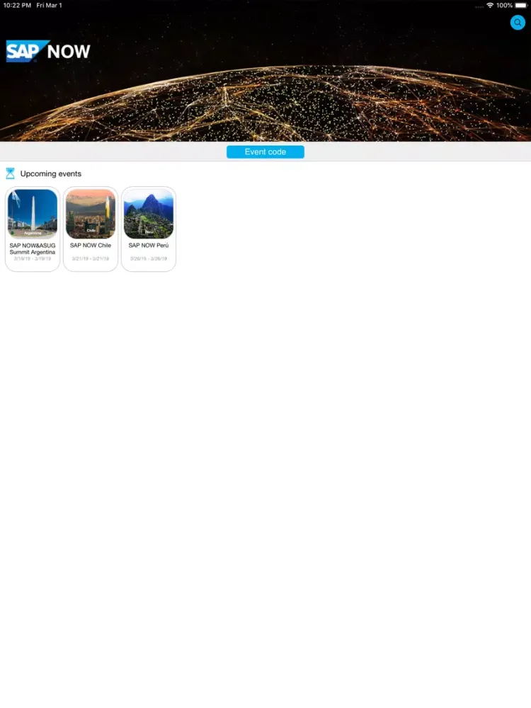 Ảnh chụp màn hình của Eventos SAP NOW Sur de LAC iPad 