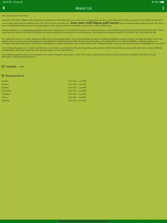 Evergreen Golf Club App iPad 应用截图
