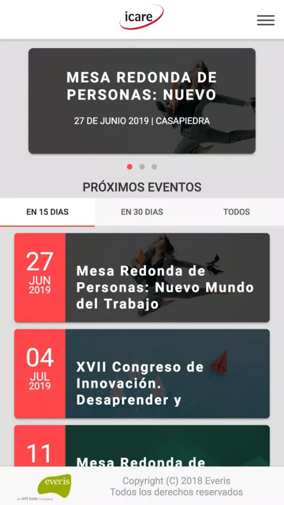 Eventos ICARE 스크린샷