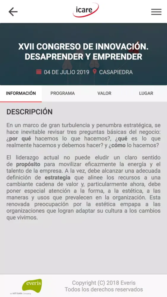 Eventos ICARE 스크린샷