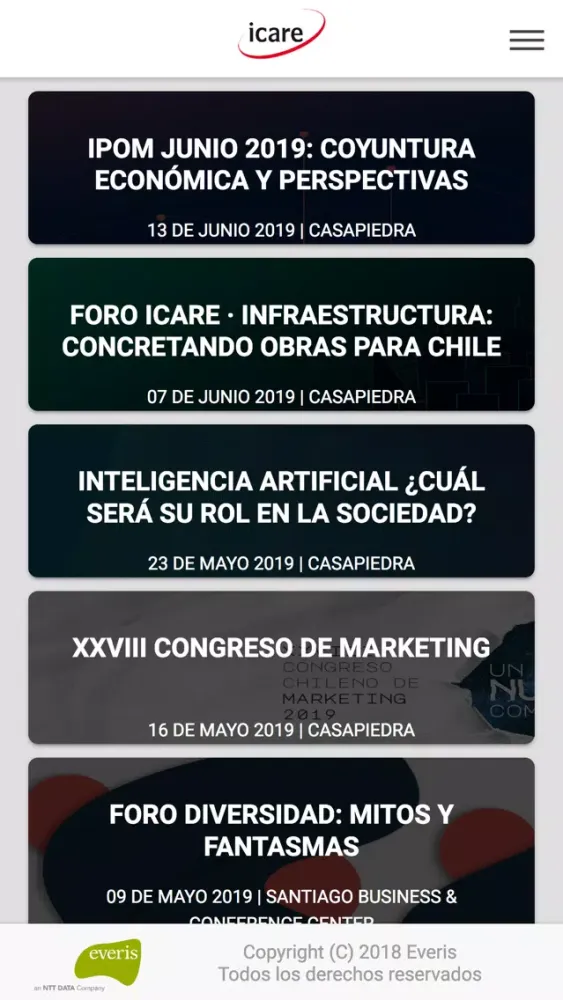 Eventos ICARE 스크린샷